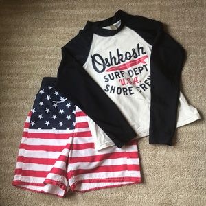 Boys Osh Kosh Rash Guard & Swim Trunk Set